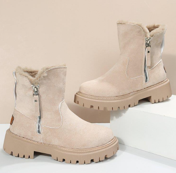 Thick Plush Snow Boots for Women - Faux Suede Winter Shoes