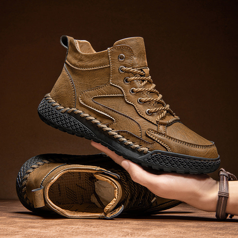 High Top Leather Shoes - Winter Plush Insulation