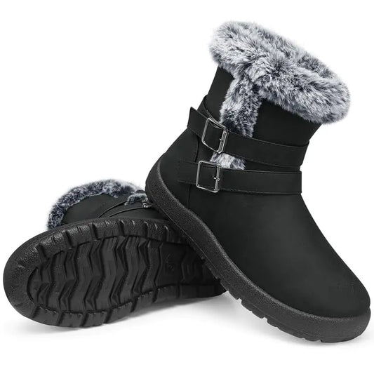 TEMOFON Women Winter Boots Waterproof: Fur Lined Ankle Warm Booties - Snow Boots Wide Width - Black Non Slip Winter Shoes Size 10