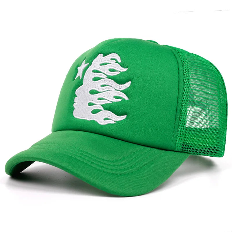 American Style Hiphop Mesh Trucker Caps Sunshade Breathable Baseball Hats Men Women Fashion Human Head Embroidered Duckbill Cap