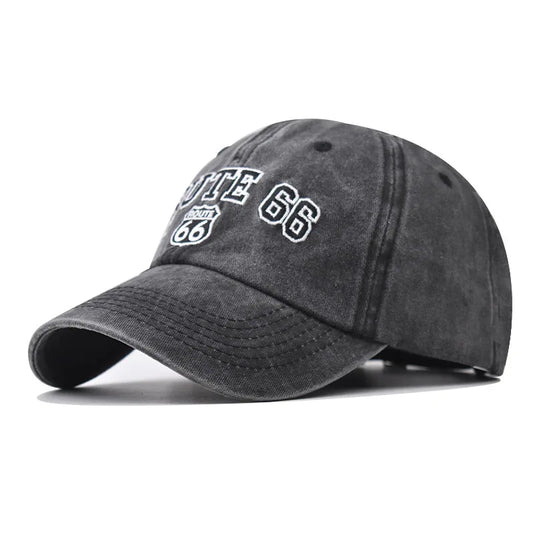 Baseball Cap Washed Cotton Letter ROUTE 66 Embroidery
