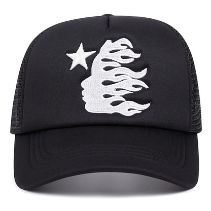 American Style Hiphop Mesh Trucker Caps Sunshade Breathable Baseball Hats Men Women Fashion Human Head Embroidered Duckbill Cap