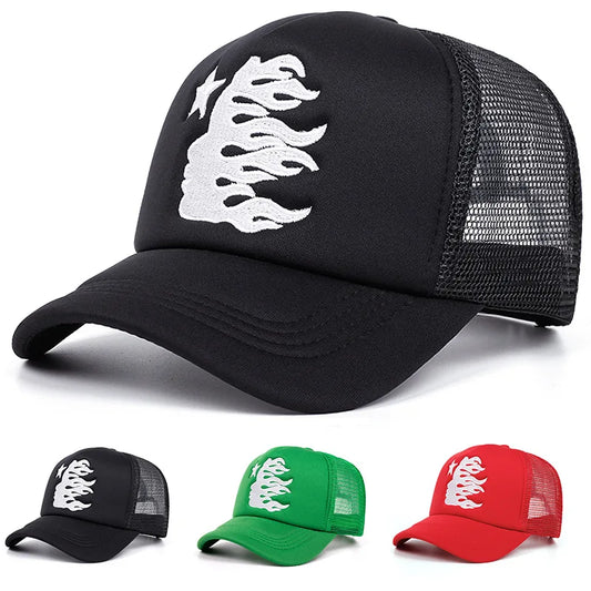 American Style Hiphop Mesh Trucker Caps Sunshade Breathable Baseball Hats Men Women Fashion Human Head Embroidered Duckbill Cap