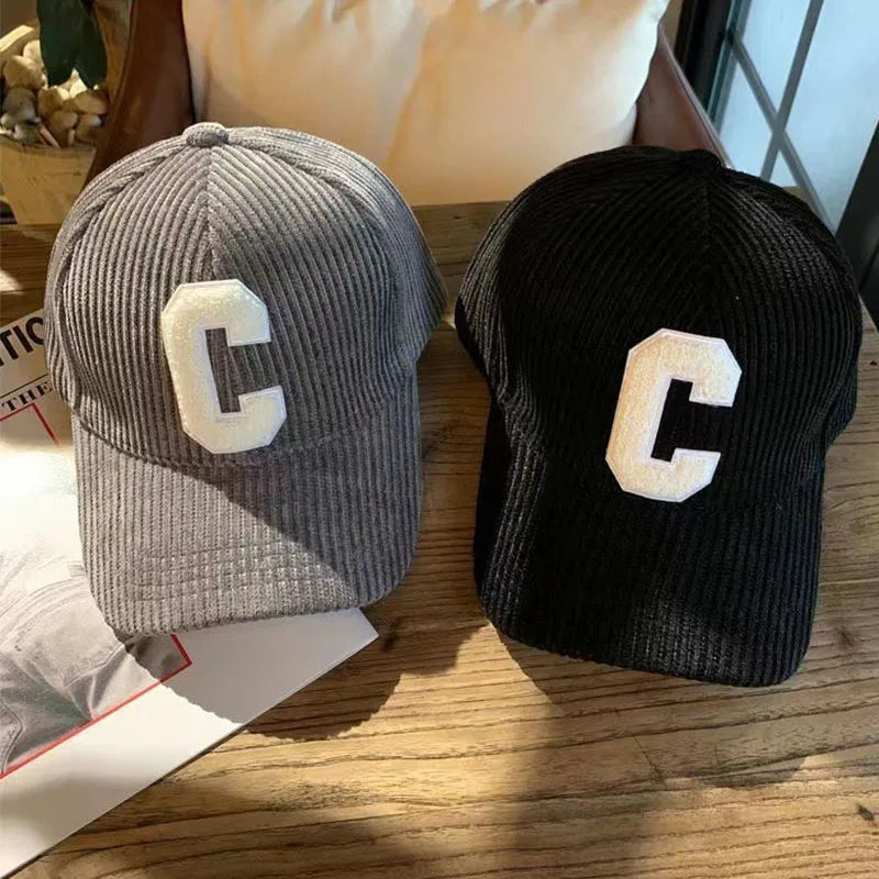 Corduroy Letter C Autumn Winter Baseball Cap