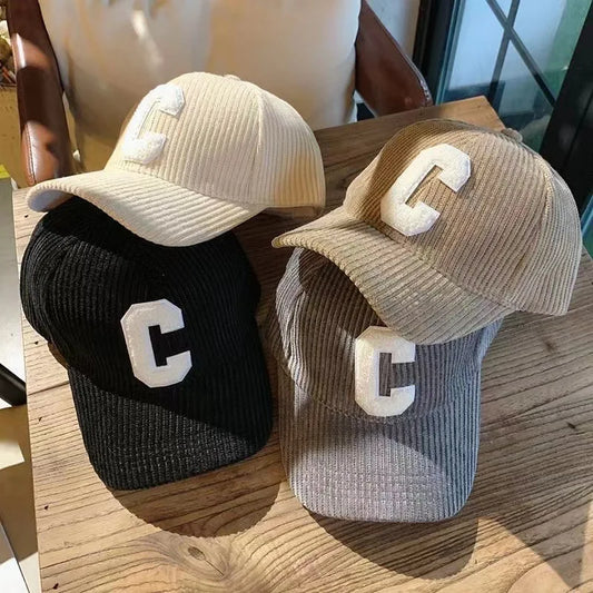 Corduroy Letter C Autumn Winter Baseball Cap