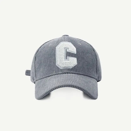 Corduroy Letter C Autumn Winter Baseball Cap
