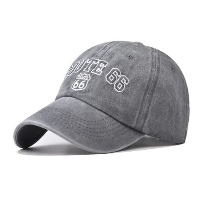 Baseball Cap Washed Cotton Letter ROUTE 66 Embroidery