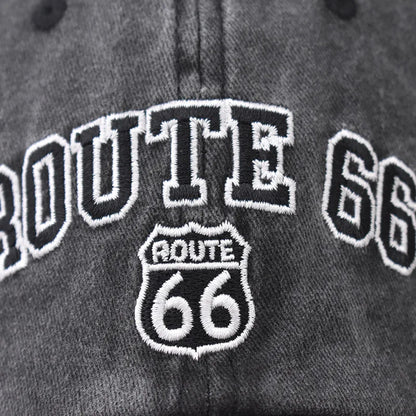 Baseball Cap Washed Cotton Letter ROUTE 66 Embroidery