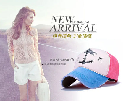 Vintage Style The Pirate Ships Anchor Printing Adjustable Washed Baseball Cap