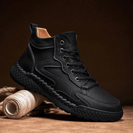 High Top Leather Shoes - Winter Plush Insulation
