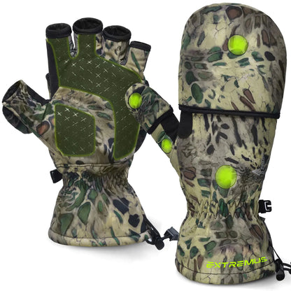Extremus Ice Fishing Gloves Convertible Mittens Warm Winter Gloves - Cold Weather Fishing Gloves - 3M Thinsulate Winter Fingerless Mittens for Men and Women
