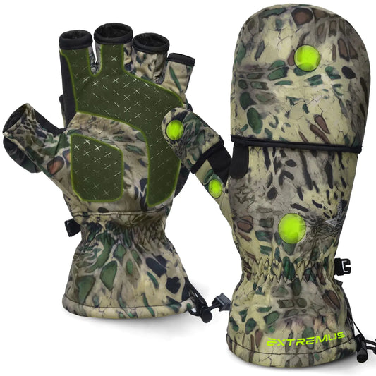 Extremus Ice Fishing Gloves Convertible Mittens Warm Winter Gloves - Cold Weather Fishing Gloves - 3M Thinsulate Winter Fingerless Mittens for Men and Women