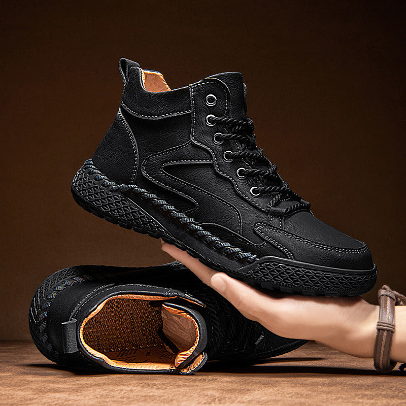 High Top Leather Shoes - Winter Plush Insulation