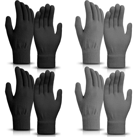 SATINIOR Magic Winter Gloves Unisex Gloves Knit Stretchy Mitten Full Fingers Warm Gloves for Men Women Sports(Gray and Black4 Pairs)