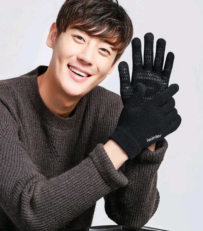 Men's Touchscreen Winter Gloves, Warm Knitted Outdoor Gloves