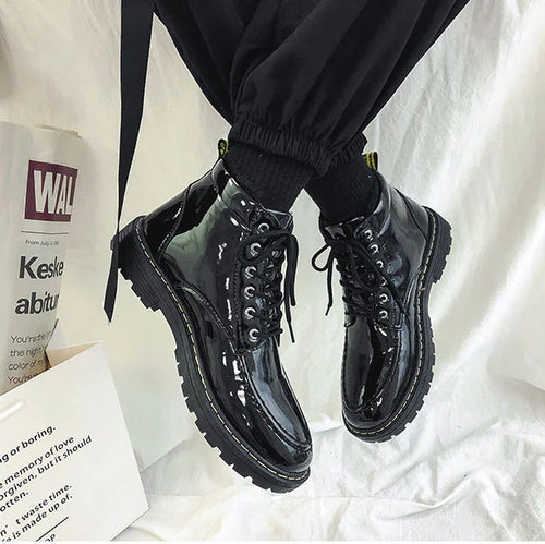 High-Top Shiny Tooling Shoes for Winter Celebrities