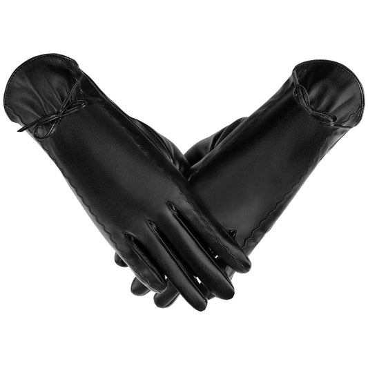 Leather Gloves for Women - Womens Black Leather Winter Gloves Touchscreen Texting Driving Gloves Women Warm Fleece Lined Winter Gloves for Women Thermal Womens Gloves for Cold Weather